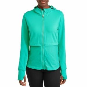 ATHLETIC WORKS teal‎ mixed media windbreaker hoodie